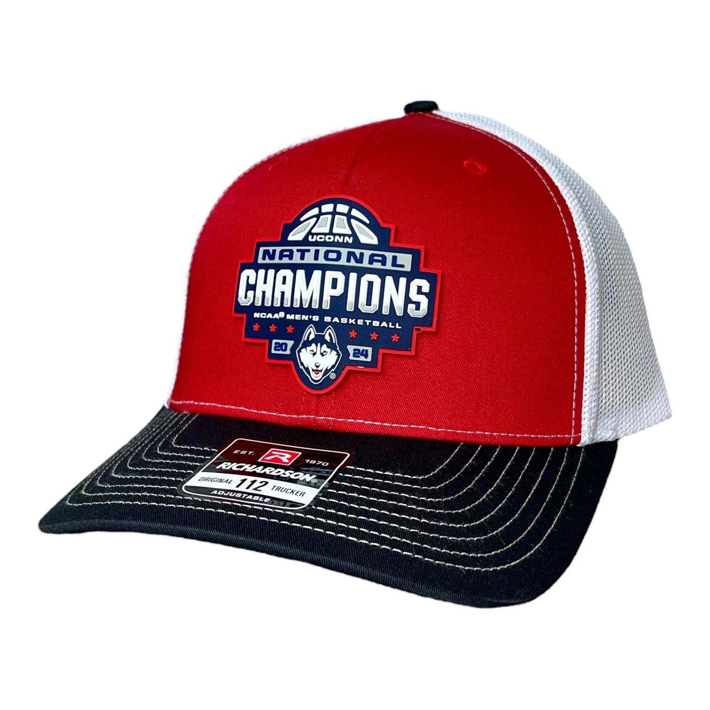 UConn Huskies 2024 NCAA Men's Basketball National Champions Snapback Trucker Hat- Red/ White/ Black