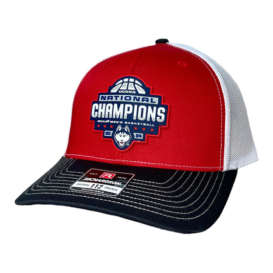 UConn Huskies 2024 NCAA Men's Basketball National Champions Snapback Trucker Hat- Red/ White/ Black