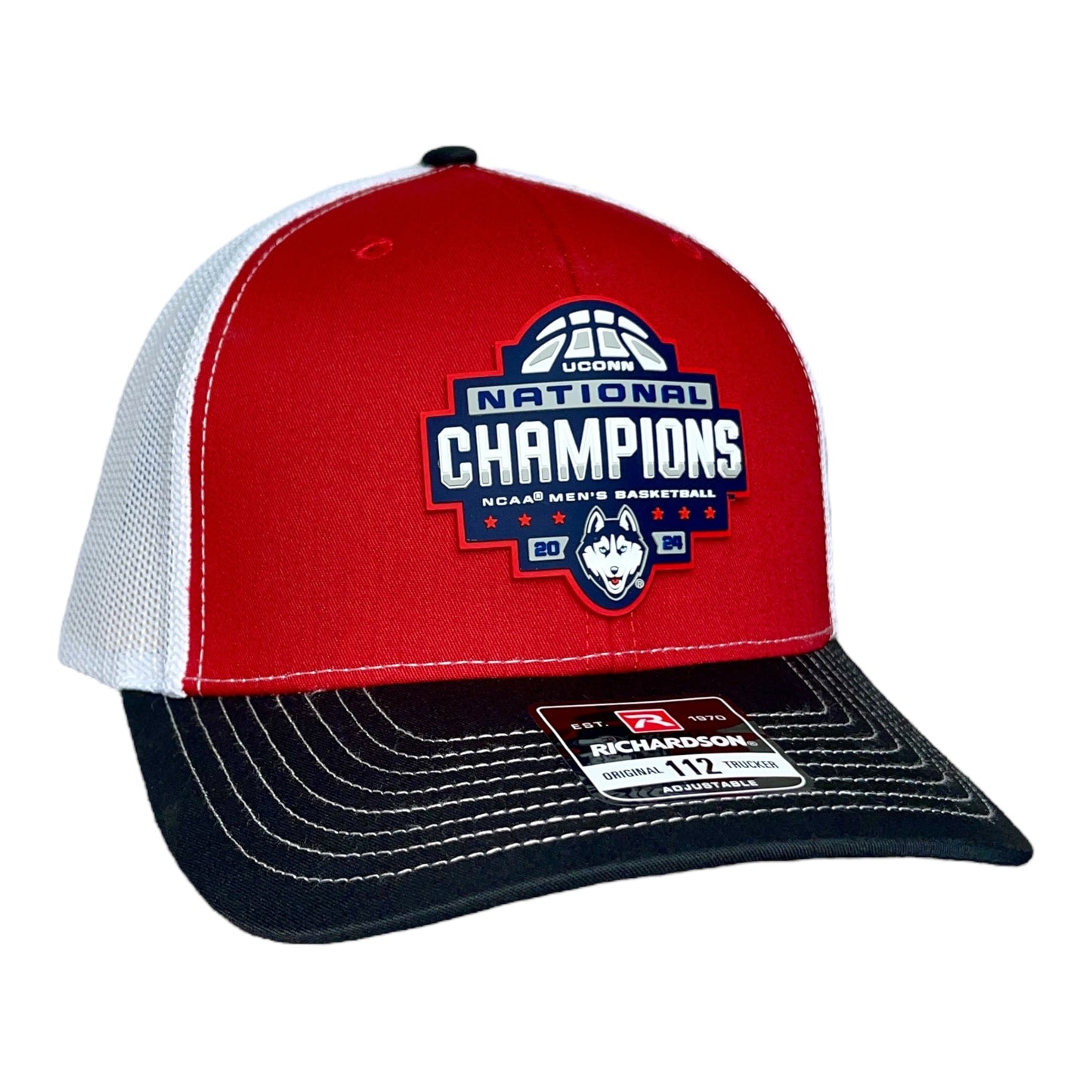 UConn Huskies 2024 NCAA Men's Basketball National Champions Snapback Trucker Hat- Red/ White/ Black