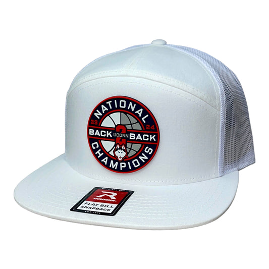 UConn Huskies Back-To-Back NCAA Men's Basketball National Champions 3D Snapback Seven-Panel Flat Bill Trucker Hat- White