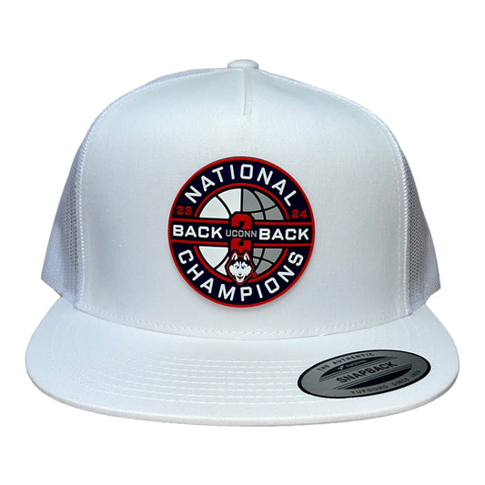 UConn Huskies Back-To-Back NCAA Men's Basketball National Champions 3D YP Snapback Flat Bill Hat- White