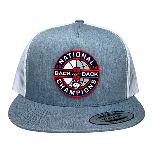 UConn Huskies Back-To-Back NCAA Men's Basketball National Champions 3D YP Snapback Flat Bill Hat- Heather Grey/ White