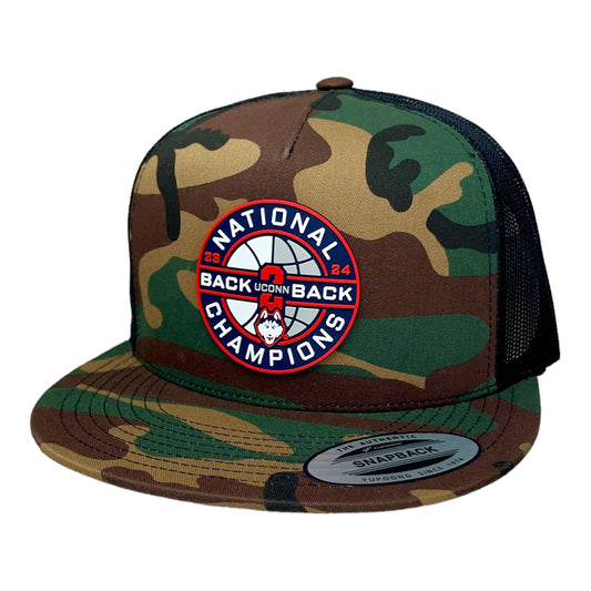 UConn Huskies Back-To-Back NCAA Men's Basketball National Champions 3D YP Snapback Flat Bill Hat- Army Camo/ Black