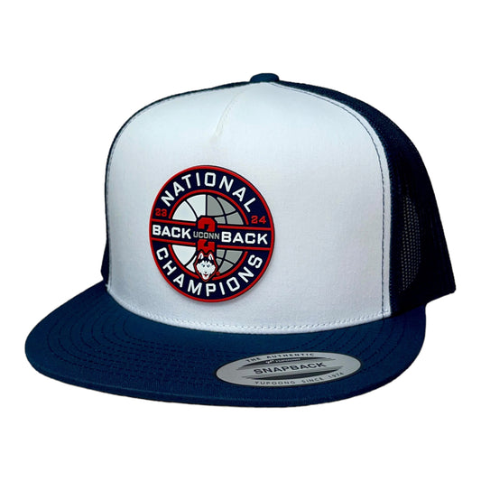 UConn Huskies Back-To-Back NCAA Men's Basketball National Champions 3D YP Snapback Flat Bill Hat- White/ Navy