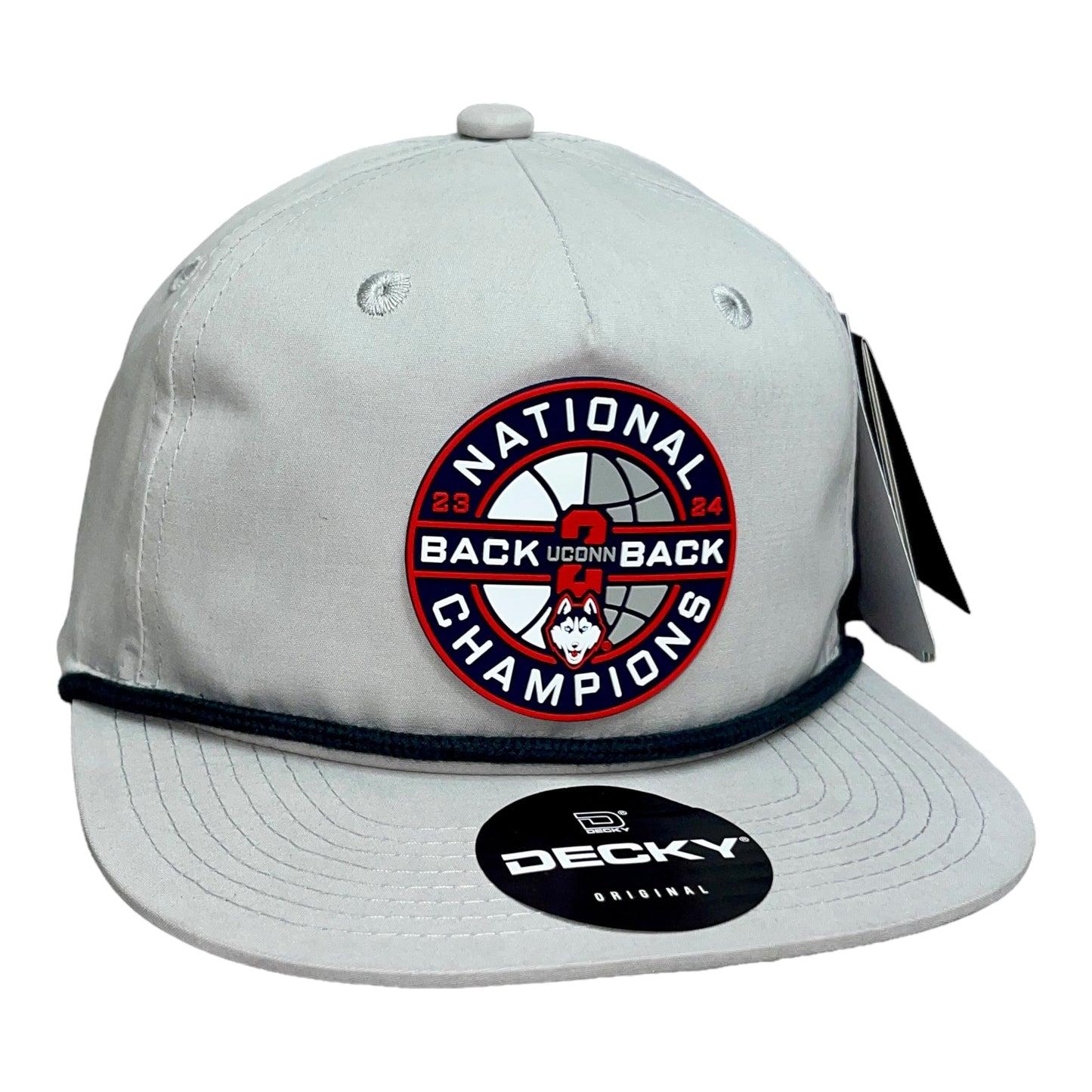 UConn Huskies Back-To-Back NCAA Men's Basketball National Champions 3D Classic Rope Hat- Grey/ Charcoal