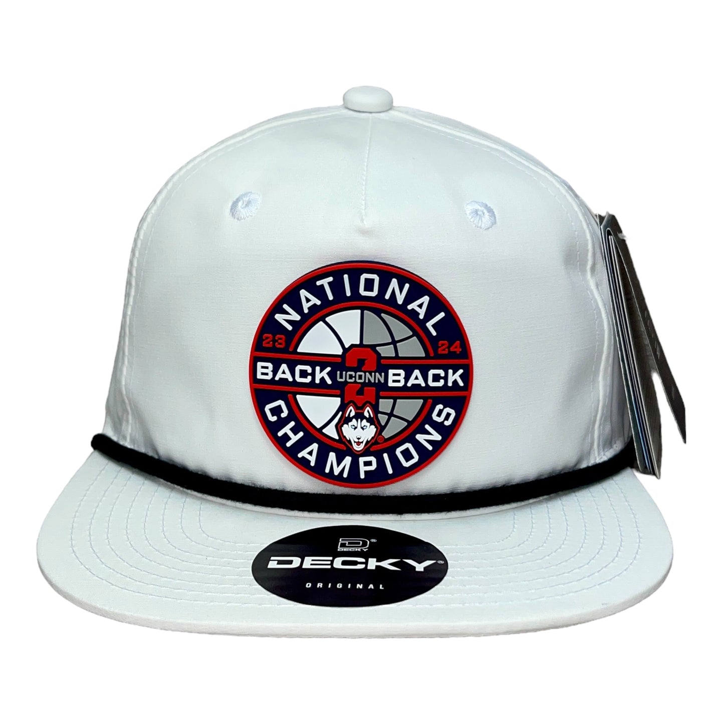 UConn Huskies Back-To-Back NCAA Men's Basketball National Champions 3D Classic Rope Hat- White/ Black