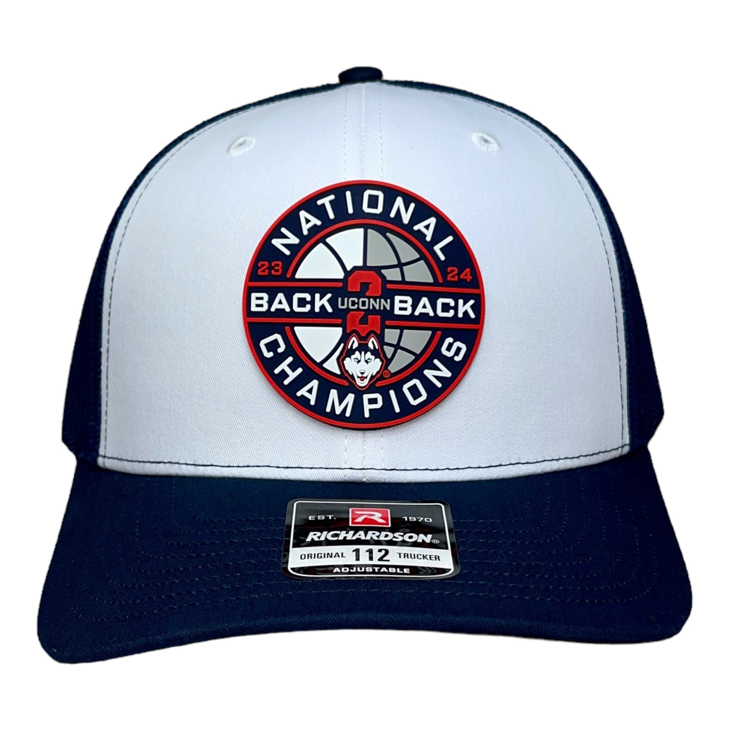 UConn Huskies Back-To-Back NCAA Men's Basketball National Champions 3D Snapback Trucker Hat- White/ Navy