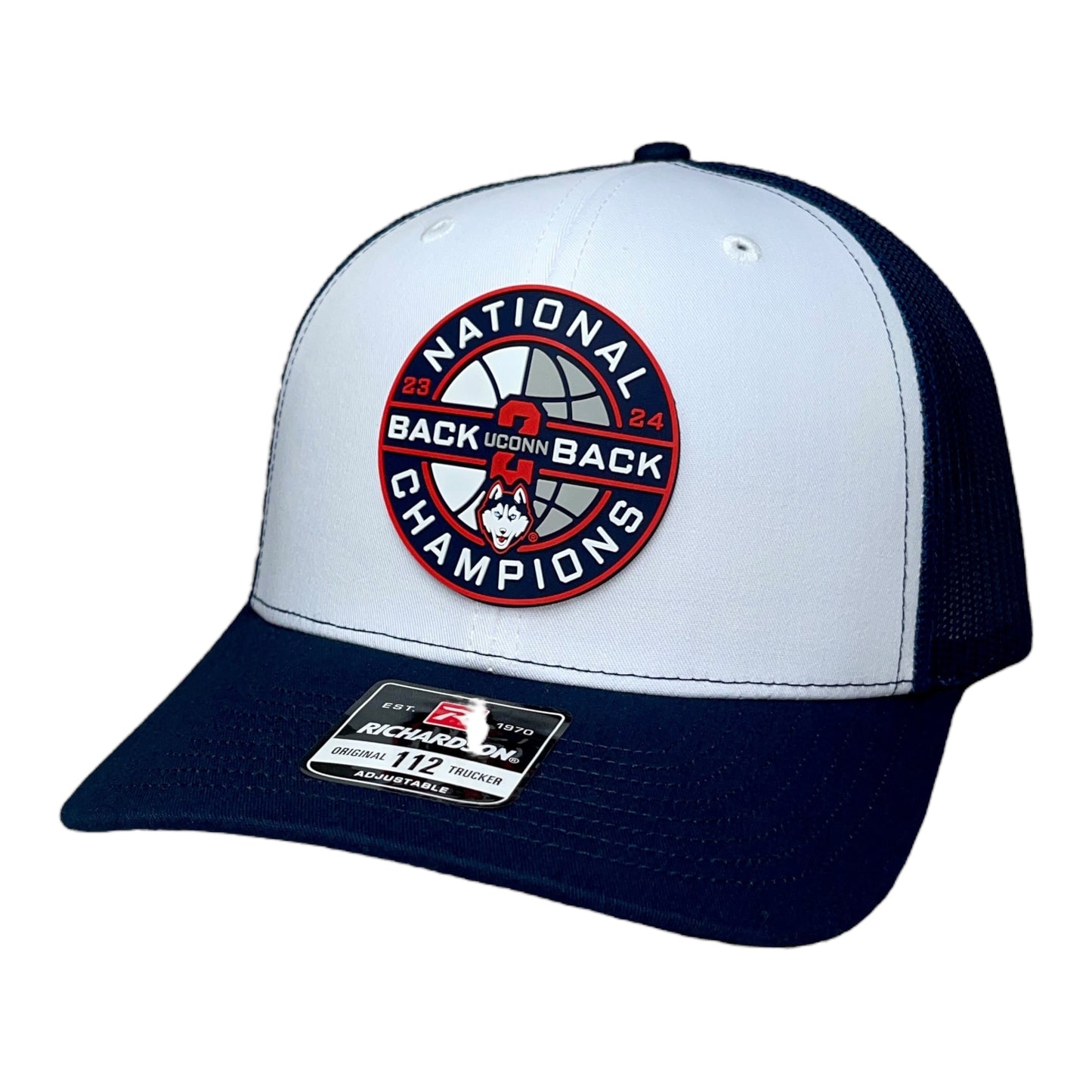 UConn Huskies Back-To-Back NCAA Men's Basketball National Champions 3D Snapback Trucker Hat- White/ Navy