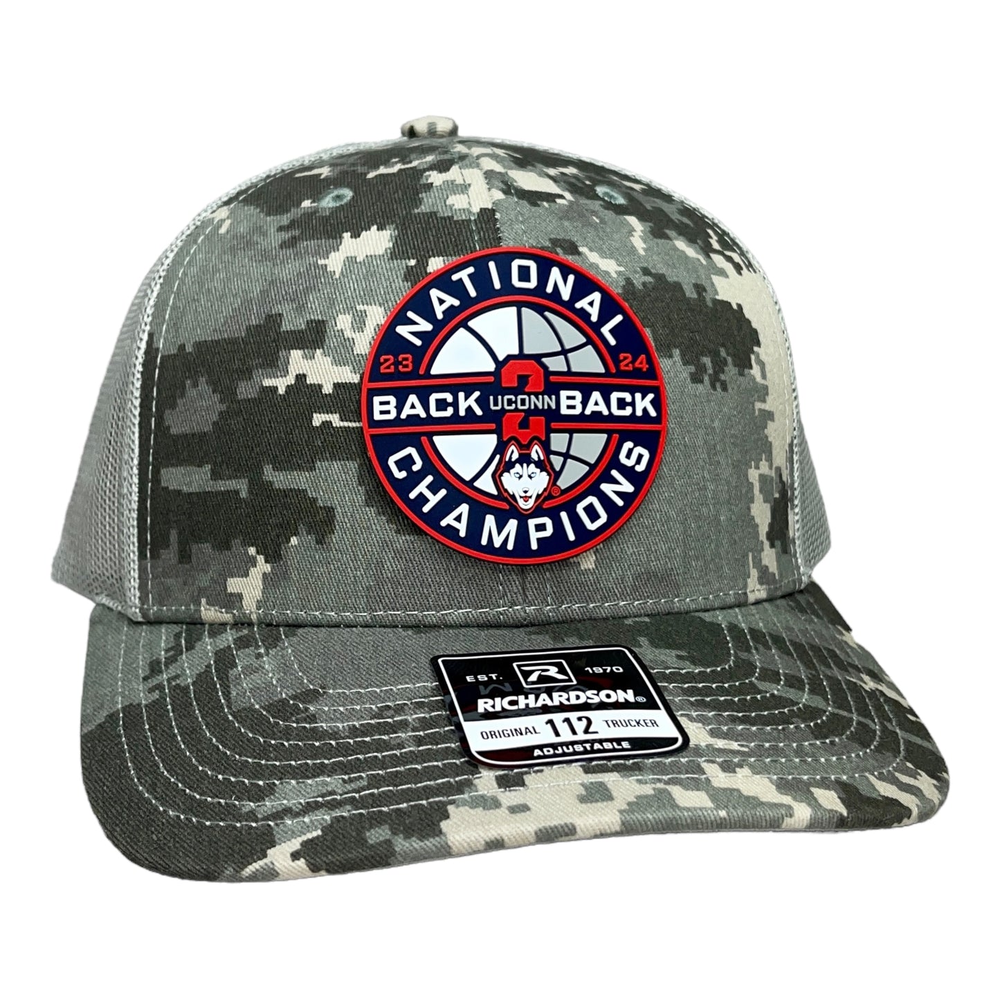 UConn Huskies Back-To-Back NCAA Men's Basketball National Champions 3D Snapback Trucker Hat- Military Digital Camo