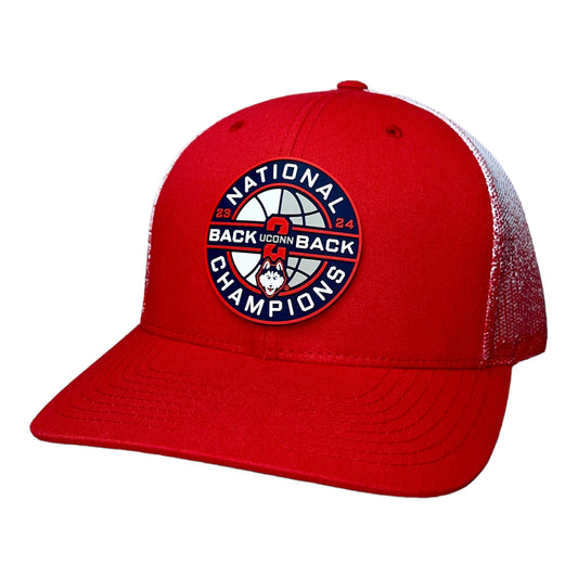 UConn Huskies Back-To-Back NCAA Men's Basketball National Champions 3D Snapback Trucker Hat- Red Fade