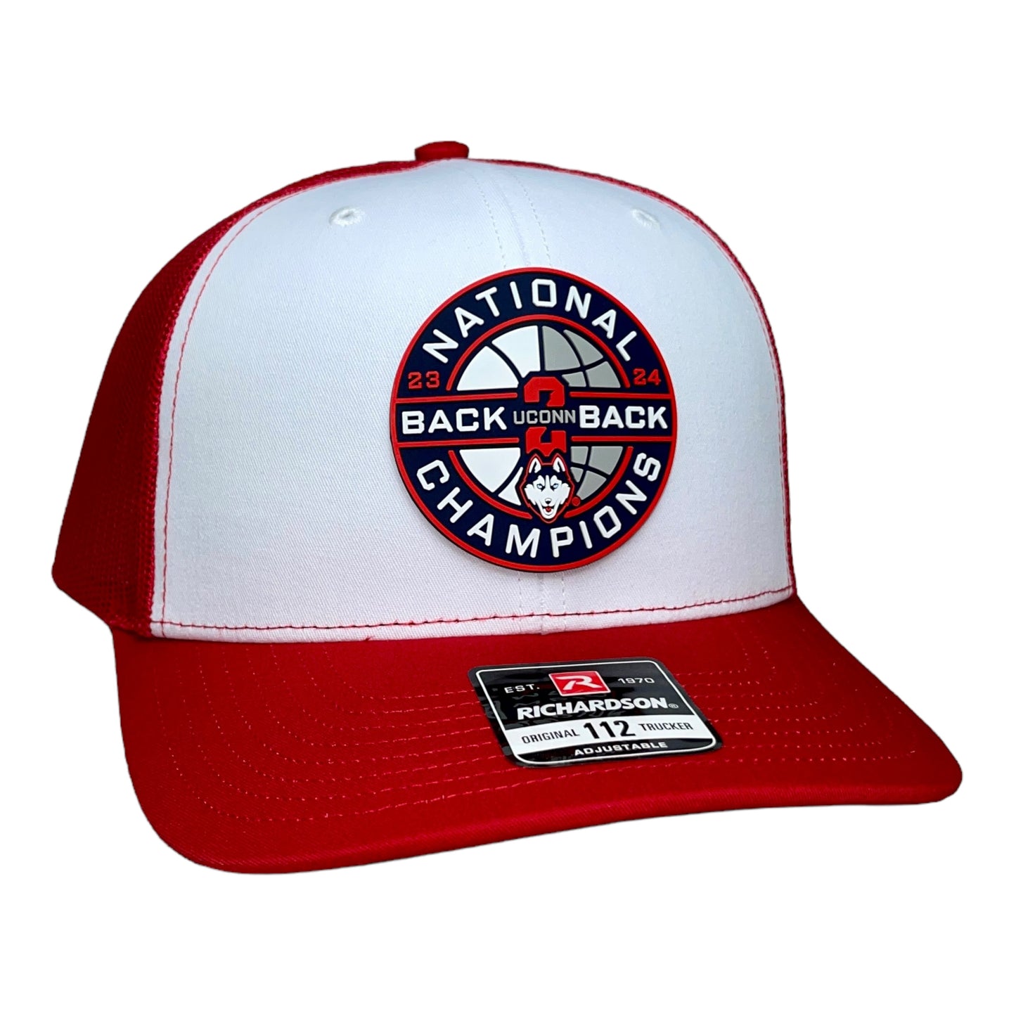 UConn Huskies Back-To-Back NCAA Men's Basketball National Champions 3D Snapback Trucker Hat- White/ Red