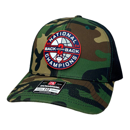 UConn Huskies Back-To-Back NCAA Men's Basketball National Champions 3D Snapback Trucker Hat- Army Camo/ Black