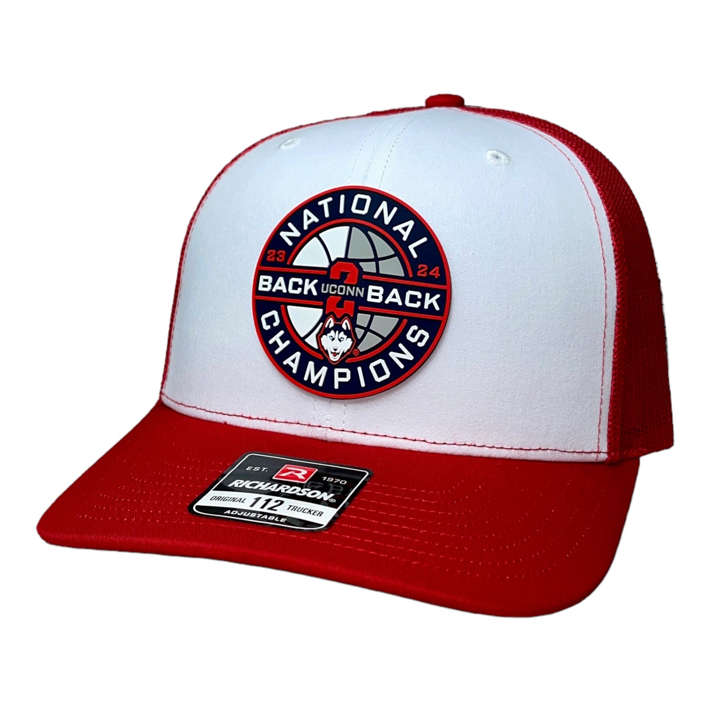 UConn Huskies Back-To-Back NCAA Men's Basketball National Champions 3D Snapback Trucker Hat- White/ Red