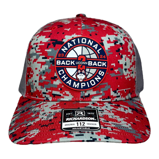 UConn Huskies Back-To-Back NCAA Men's Basketball National Champions 3D Snapback Trucker Hat- Red Digital Camo