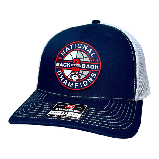 UConn Huskies Back-To-Back NCAA Men's Basketball National Champions 3D Snapback Trucker Hat- Navy/ White