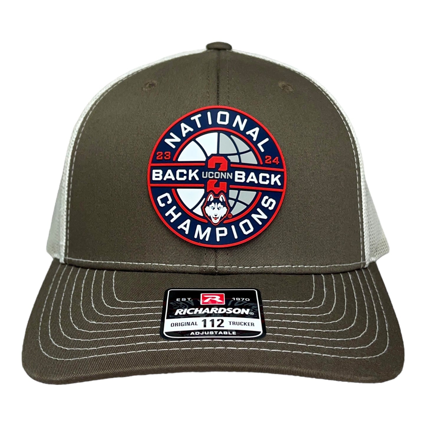 UConn Huskies Back-To-Back NCAA Men's Basketball National Champions 3D Snapback Trucker Hat- Chocolate Chip/ Birch