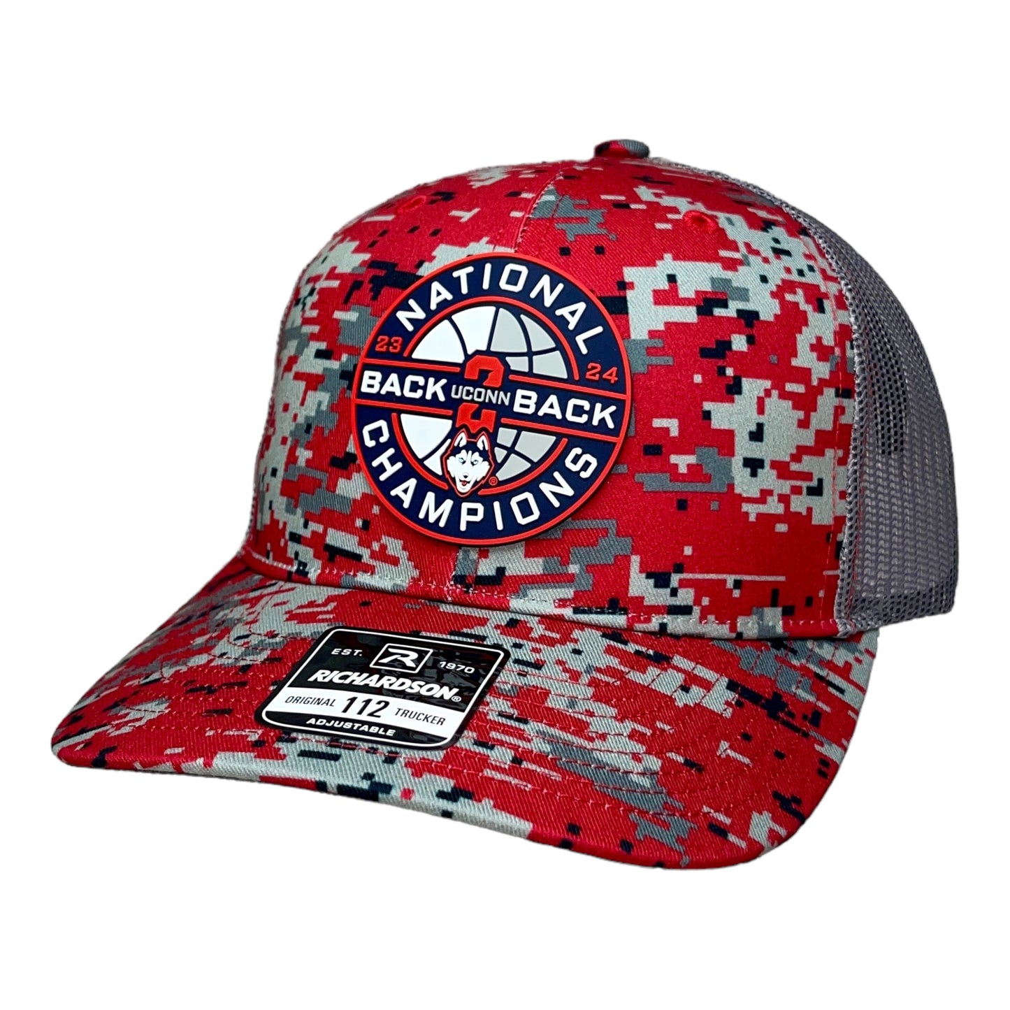 UConn Huskies Back-To-Back NCAA Men's Basketball National Champions 3D Snapback Trucker Hat- Red Digital Camo