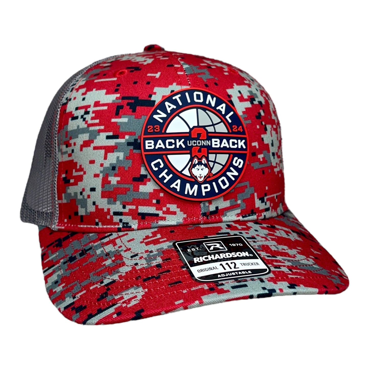 UConn Huskies Back-To-Back NCAA Men's Basketball National Champions 3D Snapback Trucker Hat- Red Digital Camo