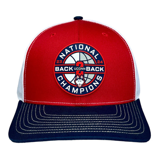 UConn Huskies Back-To-Back NCAA Men's Basketball National Champions 3D Snapback Trucker Hat- Red/ White/ Navy