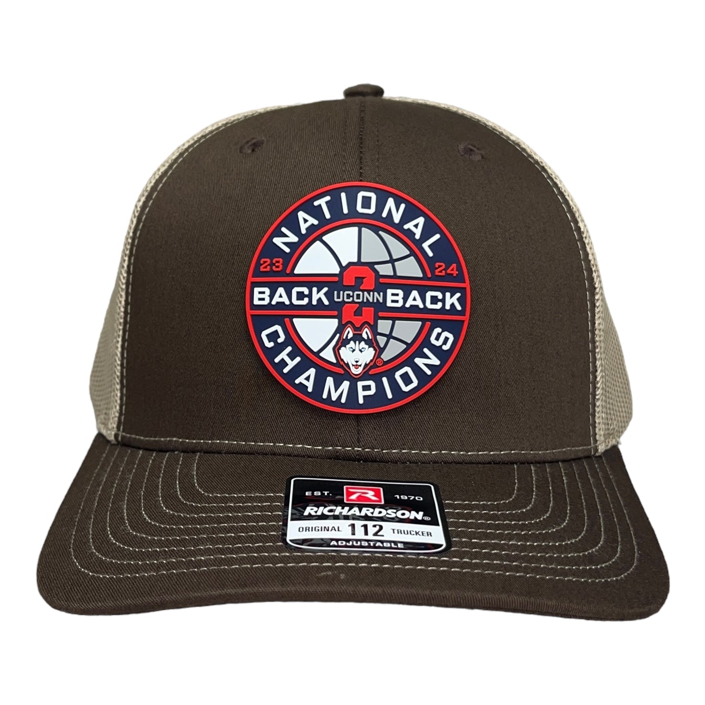 UConn Huskies Back-To-Back NCAA Men's Basketball National Champions 3D Snapback Trucker Hat- Brown/ Tan