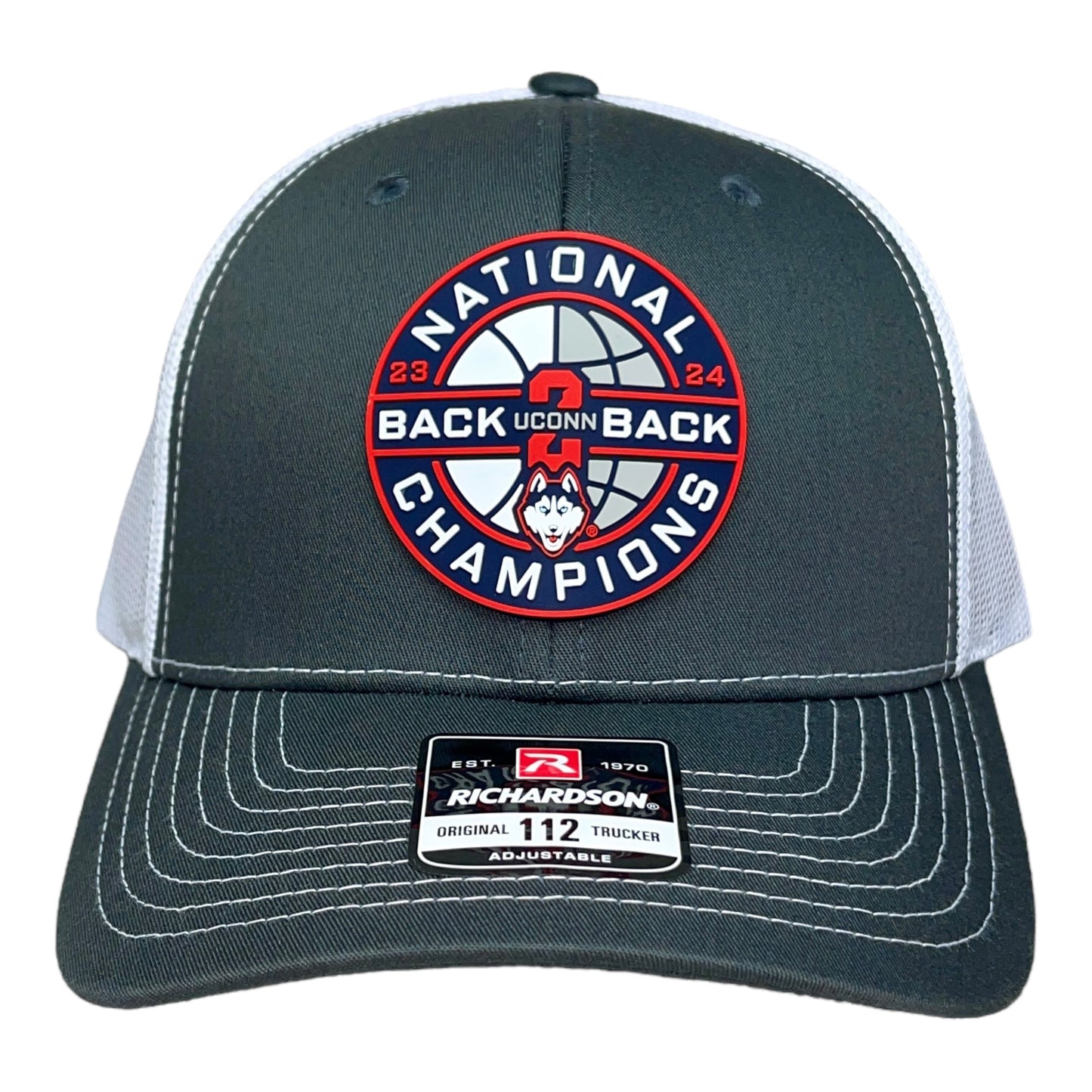 UConn Huskies Back-To-Back NCAA Men's Basketball National Champions 3D Snapback Trucker Hat- Charcoal/ White
