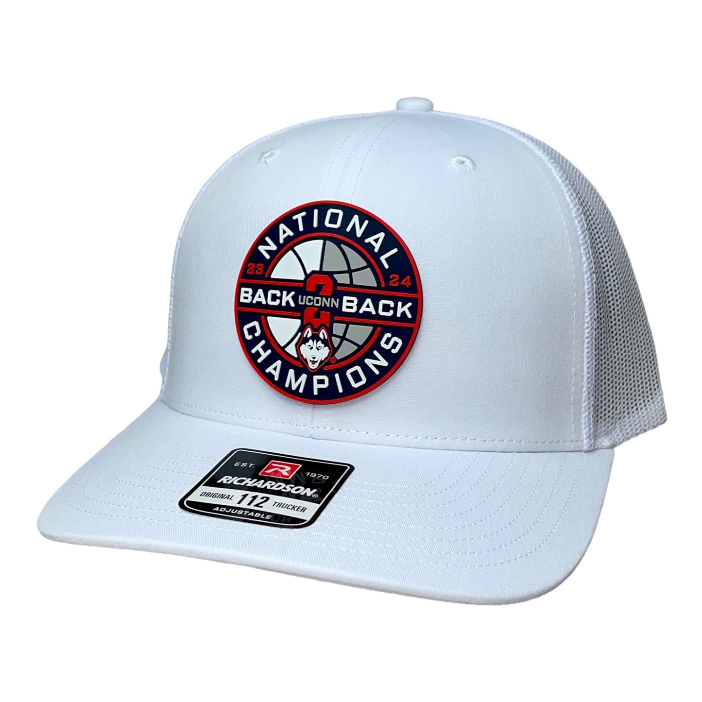 UConn Huskies Back-To-Back NCAA Men's Basketball National Champions 3D Snapback Trucker Hat- White