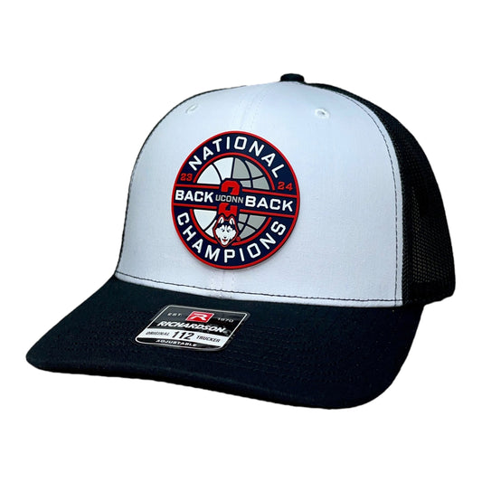 UConn Huskies Back-To-Back NCAA Men's Basketball National Champions 3D Snapback Trucker Hat- White/ Black