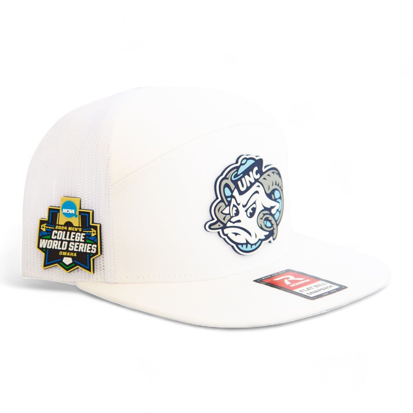 UNC Tar Heels 2024 Men's College World Series 3D Snapback Seven-Panel Flat Bill Trucker Hat- White