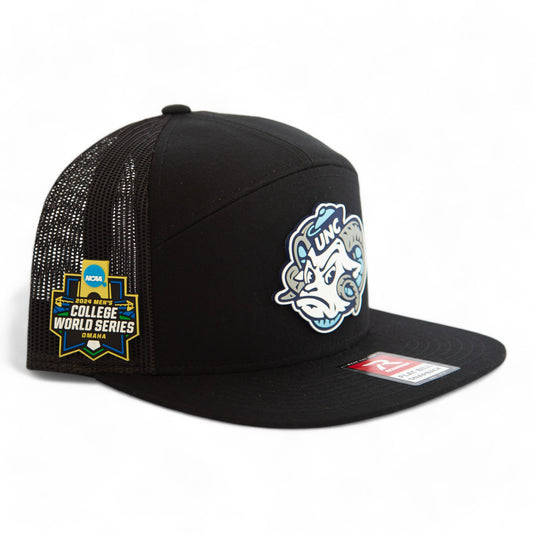 UNC Tar Heels 2024 Men's College World Series 3D Snapback Seven-Panel Flat Bill Trucker Hat- Black