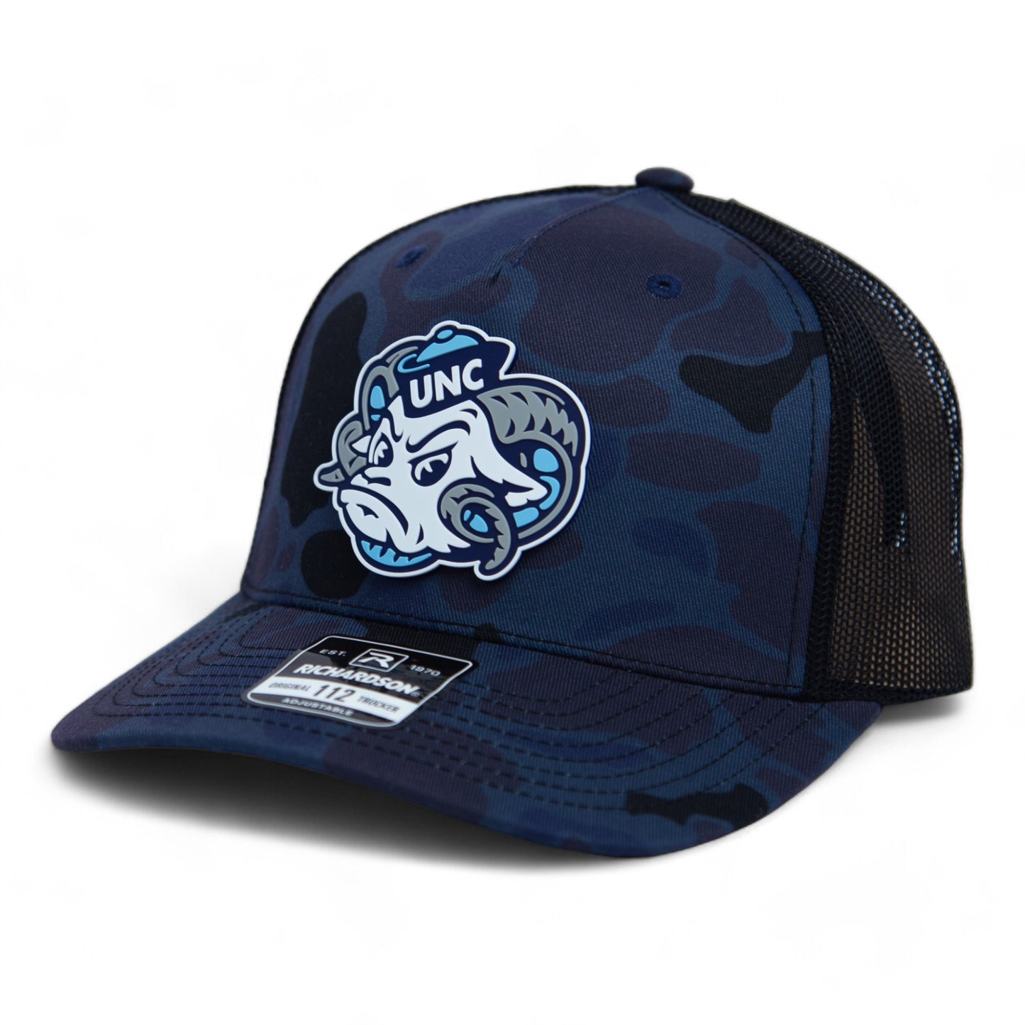 UNC Tar Heels 2024 Men's College World Series 3D Snapback Trucker Hat- Admiral Duck Camo/ Black