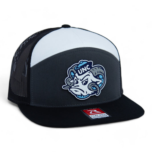 UNC Tar Heels 3D Snapback Seven-Panel Flat Bill Trucker Hat- Charcoal/ White/ Black