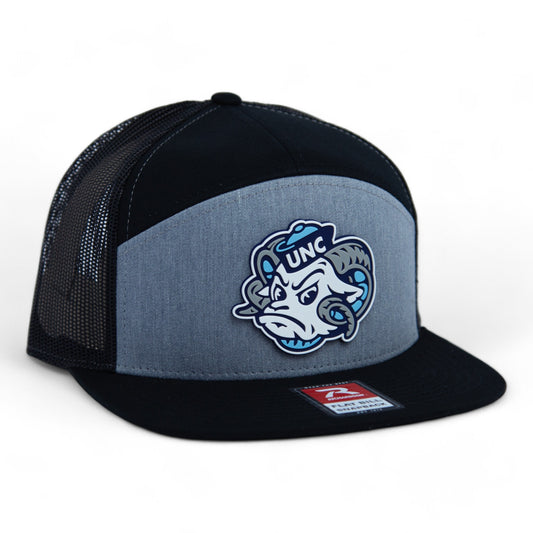 UNC Tar Heels 3D Snapback Seven-Panel Flat Bill Trucker Hat- Heather Grey/ Black