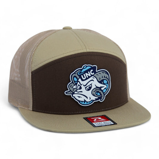 UNC Tar Heels 3D Snapback Seven-Panel Flat Bill Trucker Hat- Brown/ Tan