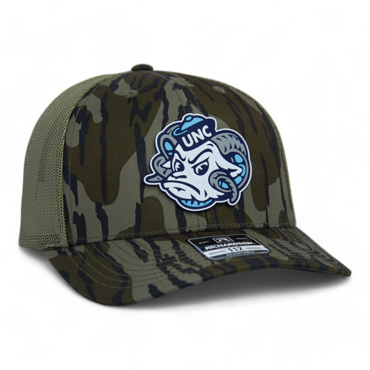 UNC Tar Heels 3D Snapback Trucker Hat- Mossy Oak Bottomland/ Loden