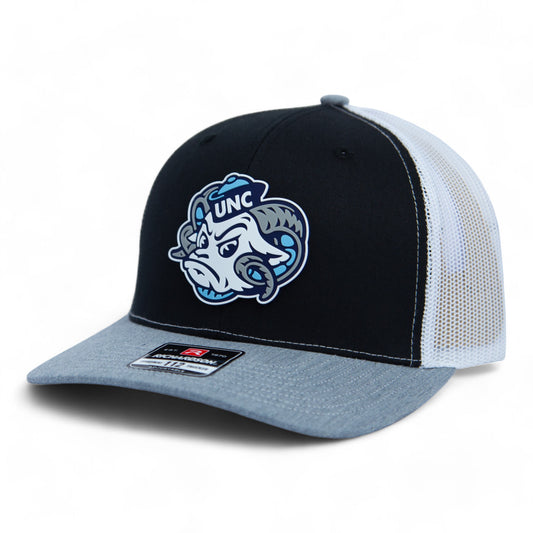 UNC Tar Heels 3D Snapback Trucker Hat- Black/ White/ Heather Grey