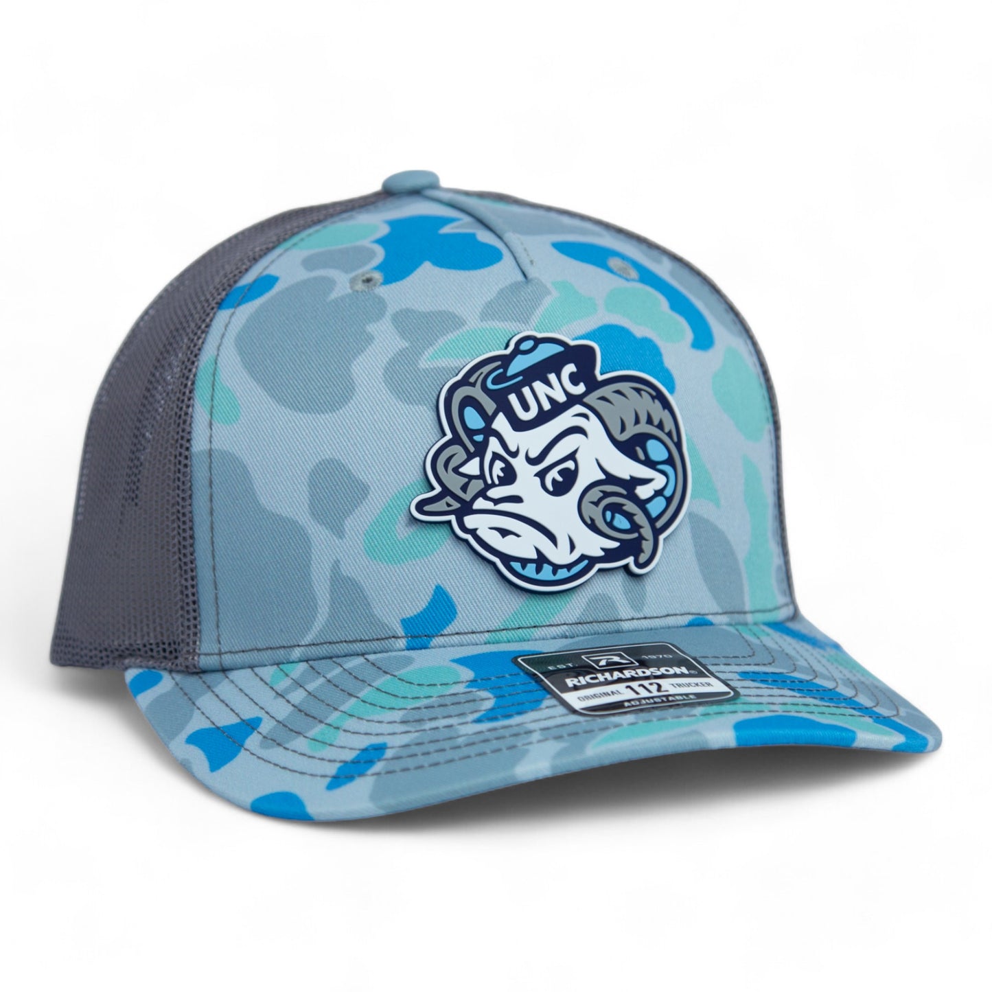 UNC Tar Heels 3D Snapback Trucker Hat- Saltwater Duck Camo/ Charcoal