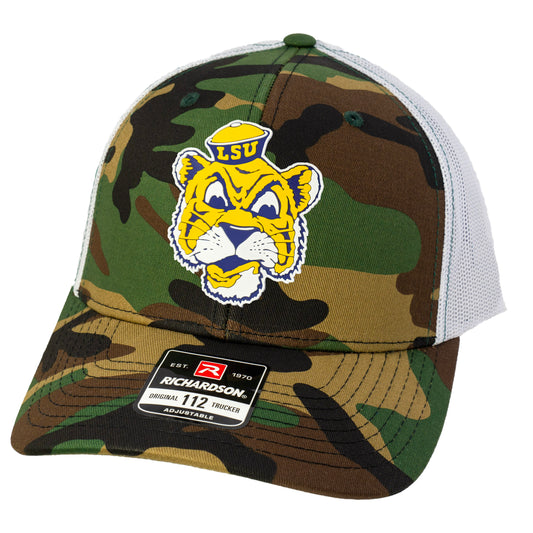 LSU Sailor Mike 3D Patterned Snapback Trucker Hat- Army Camo/ White - Ten Gallon Hat Co.