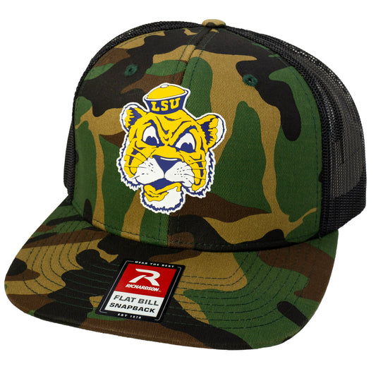 LSU Sailor Mike 3D PVC Patch Wool Blend Flat Bill Hat- Army Camo/ Black - Ten Gallon Hat Co.