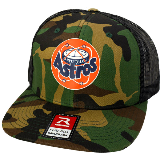 Astros Retro Astrodome 3D PVC Patch Wool Blend Flat Bill Hat- Army Camo/ Black - Ten Gallon Hat Co.