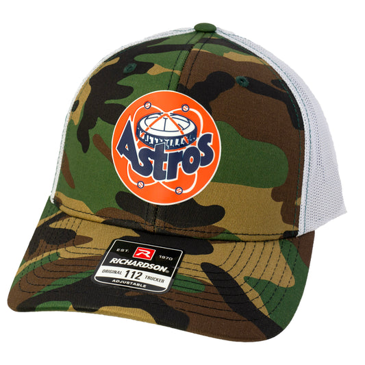 Astros Retro Astrodome 3D Patterned Snapback Trucker Hat- Army Camo/ White - Ten Gallon Hat Co.