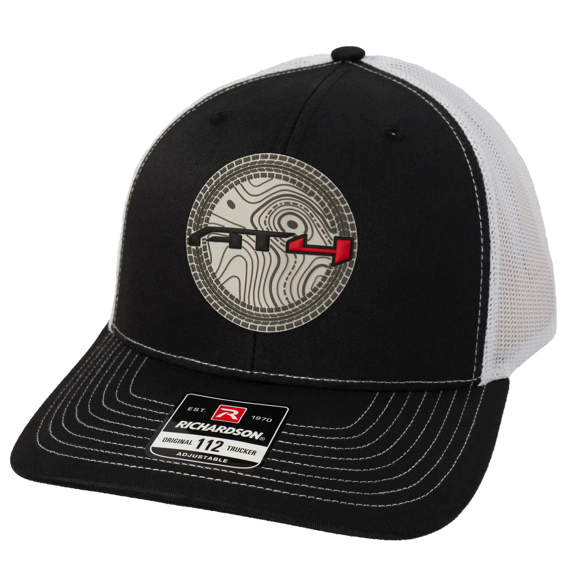 AT4 3D Topo Snapback Trucker Hat- Black/ White - Ten Gallon Hat Co.