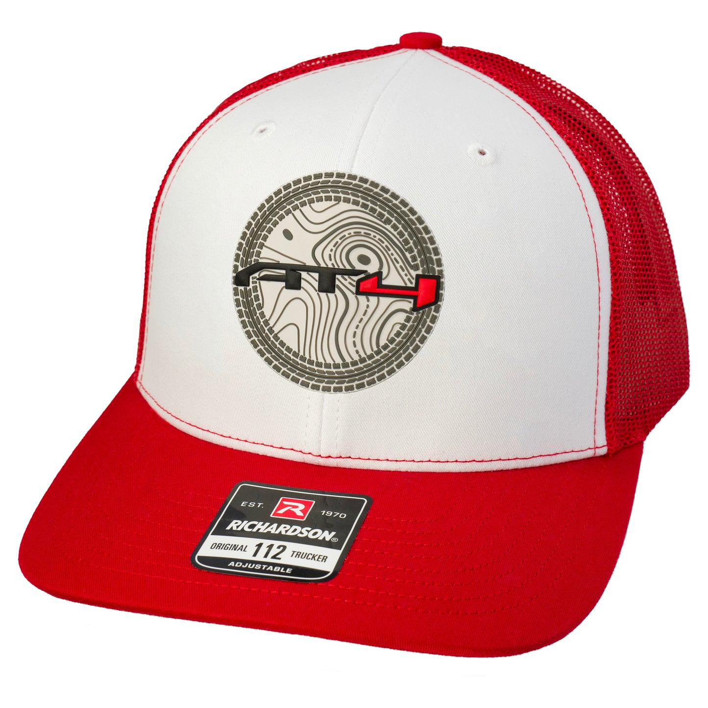AT4 3D Topo Snapback Trucker Hat- White/ Red - Ten Gallon Hat Co.
