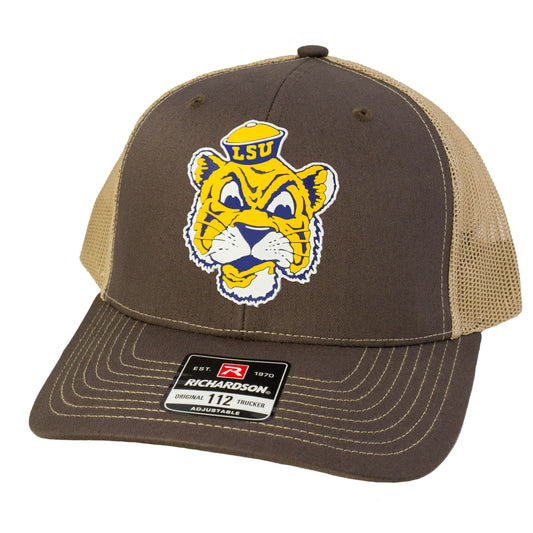 LSU Sailor Mike 3D Patch Snapback Trucker Hat- Brown/ Khaki - Ten Gallon Hat Co.