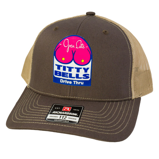 Titty Bells 3D Patch Snapback Trucker Hat- Brown/ Khaki - Ten Gallon Hat Co.