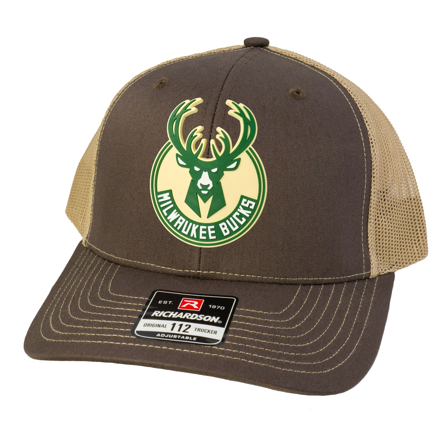 Milwaukee Bucks 3D Patch Snapback Trucker Hat- Brown/ Khaki - Ten Gallon Hat Co.