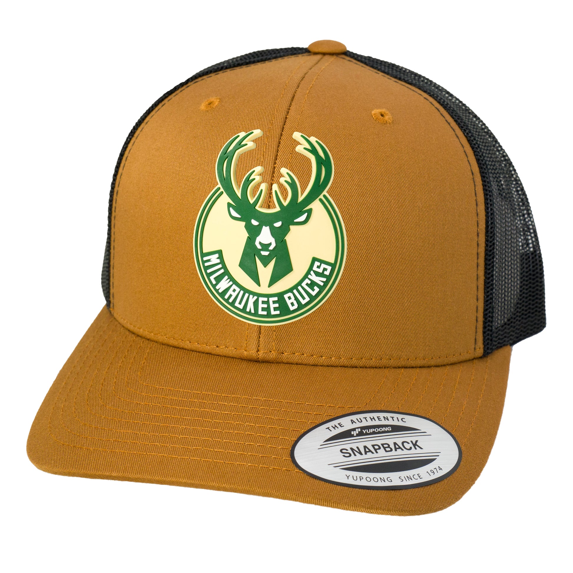 Milwaukee Bucks 3D YP Snapback Trucker Hat- Caramel/ Black - Ten Gallon Hat Co.