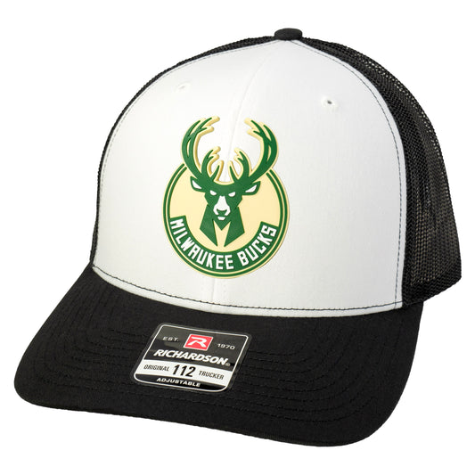 Milwaukee Bucks 3D Snapback Trucker Hat- White/ Black - Ten Gallon Hat Co.