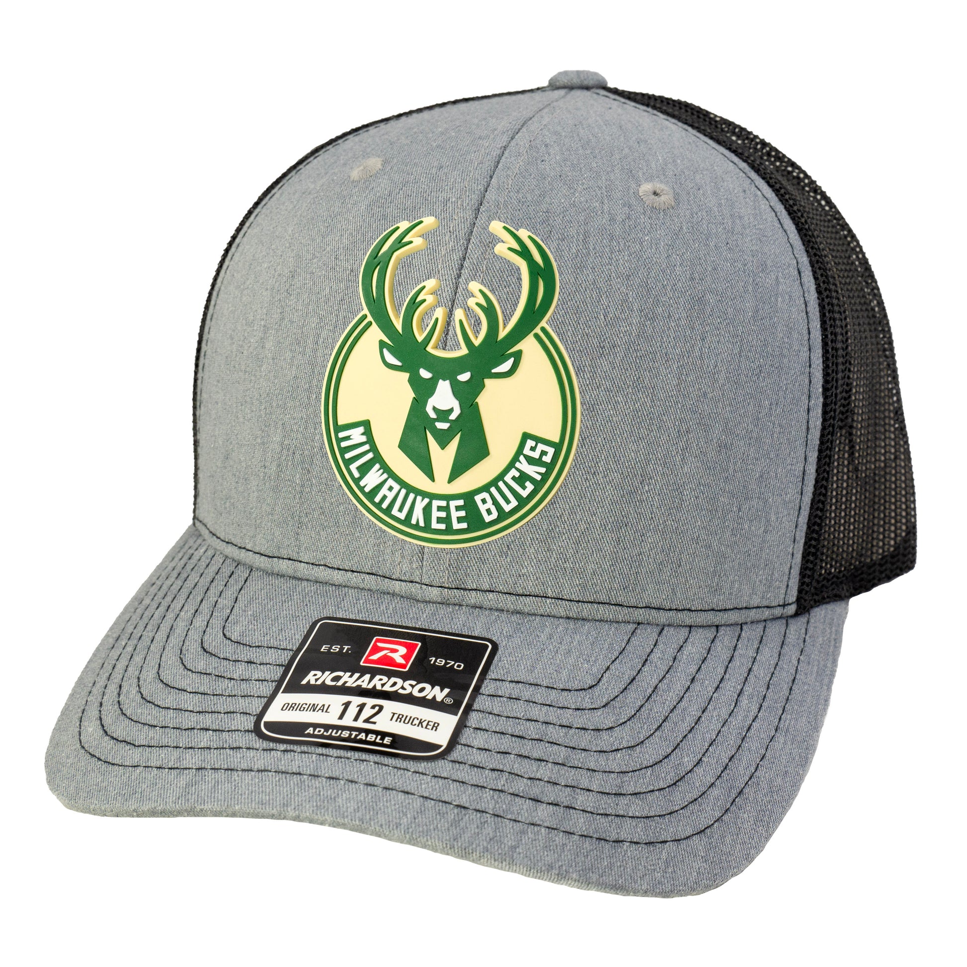 Milwaukee Bucks 3D Snapback Trucker Hat- Heather Grey/ Black - Ten Gallon Hat Co.