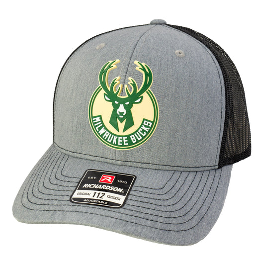 Milwaukee Bucks 3D Snapback Trucker Hat- Heather Grey/ Black - Ten Gallon Hat Co.