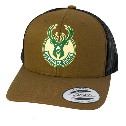 Milwaukee Bucks 3D YP Snapback Trucker Hat- Coyote Brown/ Black - Ten Gallon Hat Co.